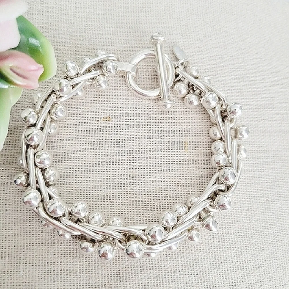 VINTAGE RARE Silpada DNA Mexico Ball Link Sterling Silver Toggle Bracelet - Picture 1 of 5